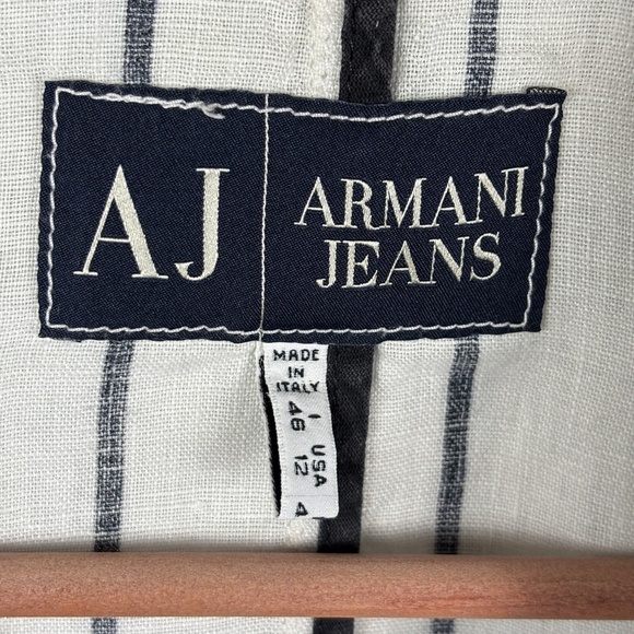 AJ Armani Jeans Women Linen LongSleeve Blazer Sz 12 Made in Italy Classic Preppy - Picture 5 of 14